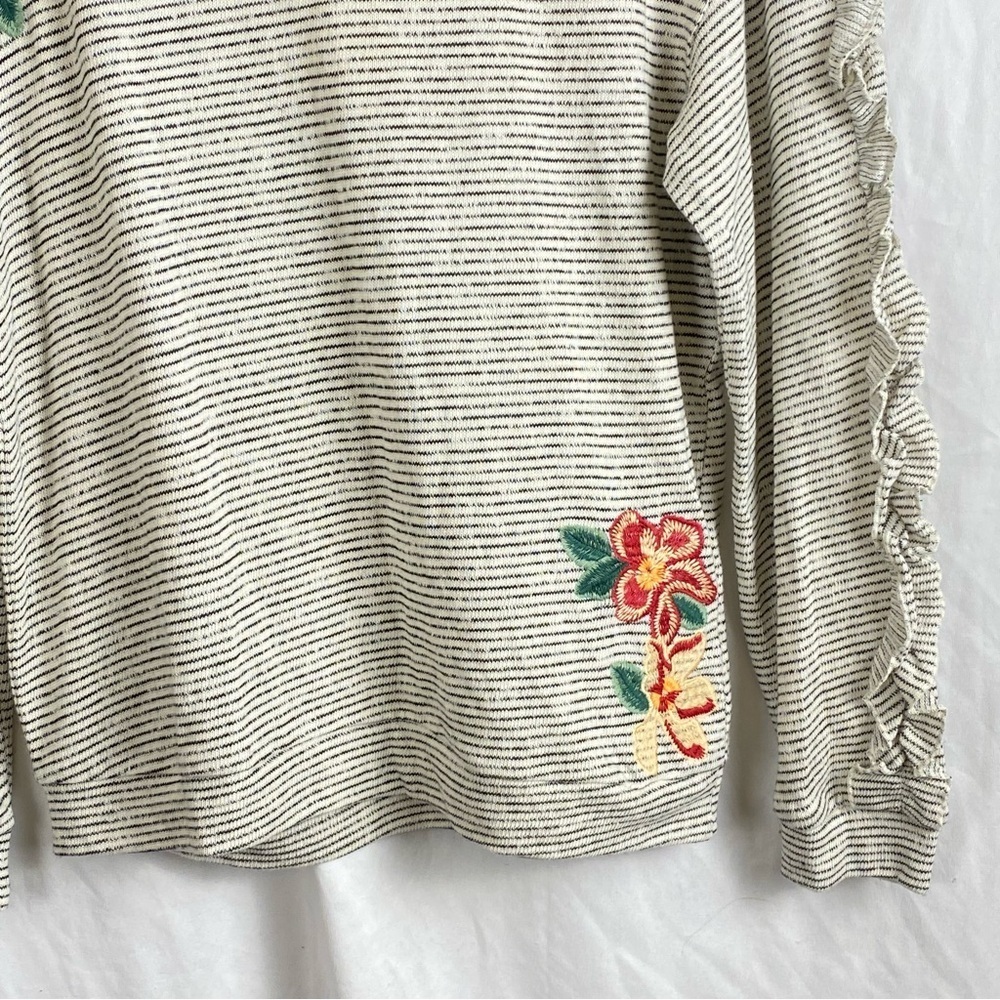 Skies Are Blue Womens Knit Top Stripe Embroidered Ruffle Pullover Shirt Size XS - Picture 8 of 16